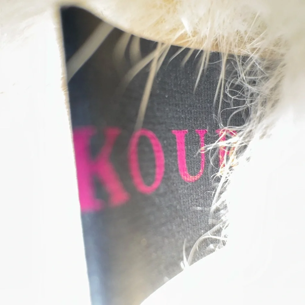 Kelli Kouri Grid Knit Ivory/Cream Fur Soft Scarf L 75